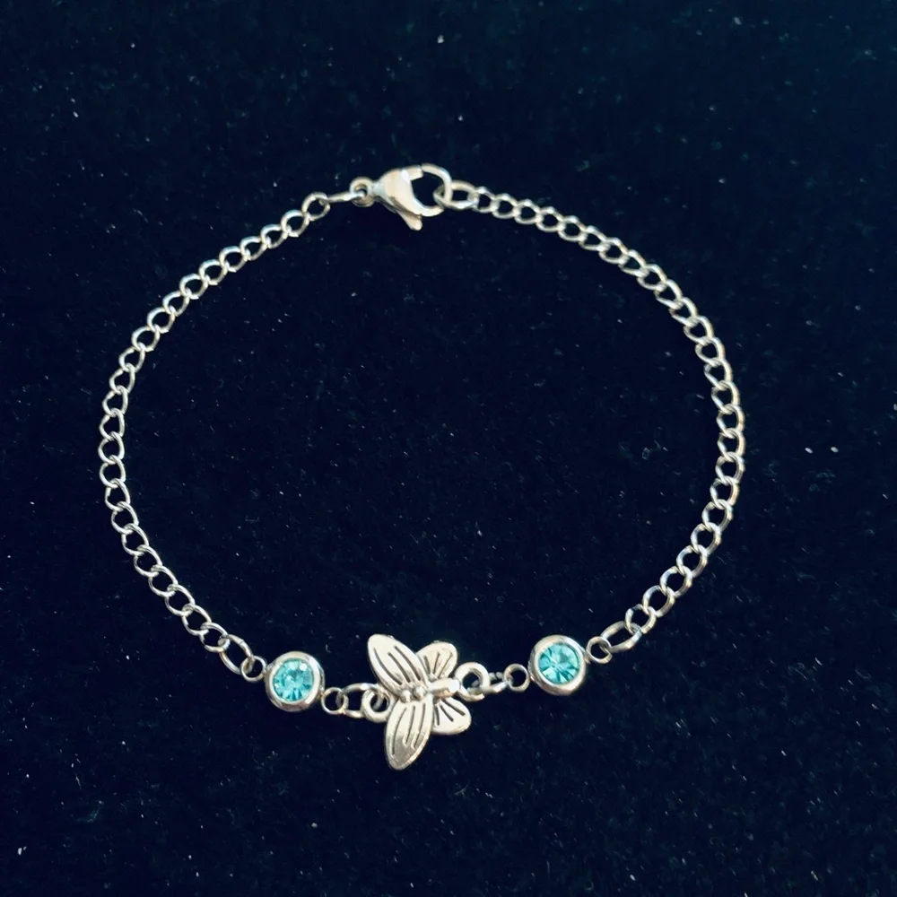 Girls Butterfly chain bracelet with birthstone charms